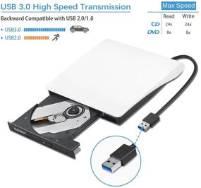 img 3 attached to 📀 Haiway External CD DVD Drive, USB 3.0 Portable Slim CD DVD ROM Rewriter, Burner & Player - for Laptop, Desktop, MacBook, PC - Windows, Linux, Mac Os (White)