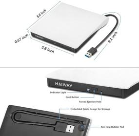 img 1 attached to 📀 Haiway External CD DVD Drive, USB 3.0 Portable Slim CD DVD ROM Rewriter, Burner & Player - for Laptop, Desktop, MacBook, PC - Windows, Linux, Mac Os (White)