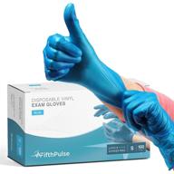 blue vinyl disposable gloves small 100 pack - latex free, powder free for medical exam, surgical, cleaning, home, food - 3 mil thickness logo
