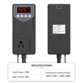 img 3 attached to 🌡️ SCGK SC-1820 Temperature Controller: -58~230°F/110V/1650W/15A Thermostat for Reptiles, Greenhouse, and Homebrew Incubation - Digital Thermostat Switch with Waterproof Probe NTC Sensor