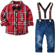 👔 adorable little boys formal clothes: toddler gentleman long sleeve red suspenders jeans pants set - must-have boys' clothing and clothing sets logo