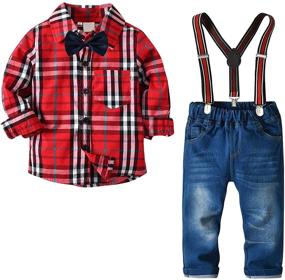 img 4 attached to 👔 Adorable Little Boys Formal Clothes: Toddler Gentleman Long Sleeve Red Suspenders Jeans Pants Set - Must-Have Boys' Clothing and Clothing Sets
