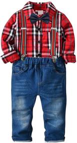 img 3 attached to 👔 Adorable Little Boys Formal Clothes: Toddler Gentleman Long Sleeve Red Suspenders Jeans Pants Set - Must-Have Boys' Clothing and Clothing Sets