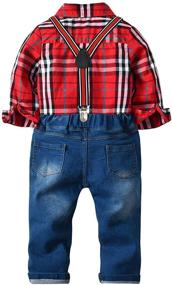 img 2 attached to 👔 Adorable Little Boys Formal Clothes: Toddler Gentleman Long Sleeve Red Suspenders Jeans Pants Set - Must-Have Boys' Clothing and Clothing Sets