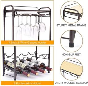 img 1 attached to 🍷 TOOLF Freestanding Floor Wine Rack - 8 Bottle Metal Storage Shelf with Glasses Holder & Table Top - 4 Tier Wine Display Organizer for Home Decor, Cellar, Bar, Countertop, Cabinet