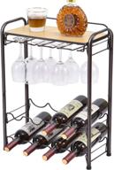 🍷 toolf freestanding floor wine rack - 8 bottle metal storage shelf with glasses holder & table top - 4 tier wine display organizer for home decor, cellar, bar, countertop, cabinet logo