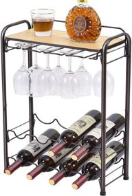 img 4 attached to 🍷 TOOLF Freestanding Floor Wine Rack - 8 Bottle Metal Storage Shelf with Glasses Holder & Table Top - 4 Tier Wine Display Organizer for Home Decor, Cellar, Bar, Countertop, Cabinet