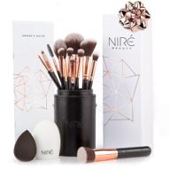 🎨 niré beauty 15-piece makeup brush set: professional brushes with case, beauty blender, brush cleaner, guide, gift box - award-winning logo