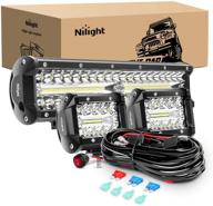 🔦 nilight led light bar set: 12 inch 300w triple row spot flood combo work driving lamp + 2 pcs 4 inch 60w triple row flood spot led with wiring harness for off road atv boat lighting - 2 year warranty included! logo