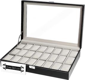 img 4 attached to 📦 Large Watch and Jewelry Holder Box - 24 Slot Organizer Case with Framed Glass Lid, Elegant Contrast Stitching, Sturdy Lock, Secure Display Cases for Men and Women