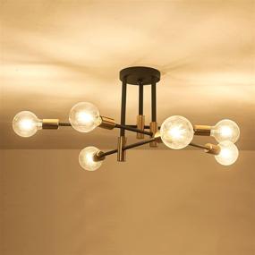 img 4 attached to 🔆 ZGLAOJT6 Light Sputnik Chandelier: Elegant Mid Century Black and Gold Flush Mount Ceiling Light Fixture for Kitchen, Dining, Living, and Study Rooms