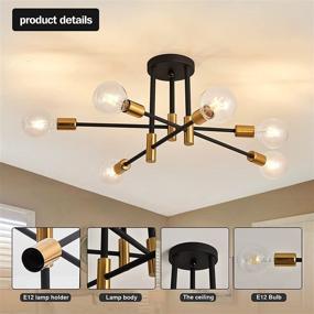 img 2 attached to 🔆 ZGLAOJT6 Light Sputnik Chandelier: Elegant Mid Century Black and Gold Flush Mount Ceiling Light Fixture for Kitchen, Dining, Living, and Study Rooms