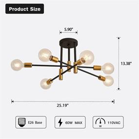 img 3 attached to 🔆 ZGLAOJT6 Light Sputnik Chandelier: Elegant Mid Century Black and Gold Flush Mount Ceiling Light Fixture for Kitchen, Dining, Living, and Study Rooms