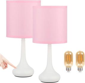 img 4 attached to 🌸 Set of 2 Small Touch Bedside Lamps in Pink, Kakanuo Table Lamp with Lampshade for Bedroom, Living Room, and Office - 3 Way Dimmable Desk Lamp Including LED Bulbs