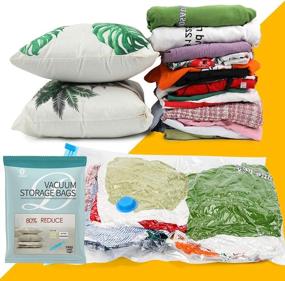 img 2 attached to DOINUO Premium Vacuum Storage Bags 12 pcs - 4 X-Jumbo, 4 Large, 4 Medium - Comforters, Blankets, Clothes, Pillows, Travel Space Saver Seal Bags w/ Hand Pump Included - 12 Pack