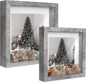 img 4 attached to 🎁 Shampsen 8x8 Shadow Box Grey Display Case 2 Pack: Elegant Square Shadow Box Farmhouse Decor, Perfect Gift for Christmas, New Year, Birthday, Anniversary, Mother's Day