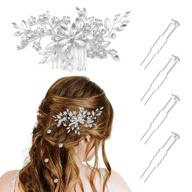 💎 famall crystal hair comb for brides, handmade silver flower design with rhinestones, wedding hair pieces set including 4 hair clips, pearl bridal side combs, hair accessories for women and girls, ideal for prom and graduation parties logo