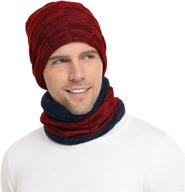 🧣 cozy unisex winter beanie hat and scarf set: knit skull cap with neck warmer and fleece lining logo