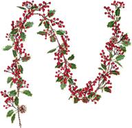 vibrant 7ft red berry christmas garland with pine cone accents: 🎄 perfect winter holiday new year decor for indoor and outdoor use – dearhouse logo