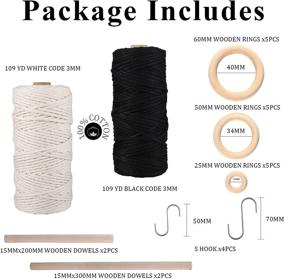 img 3 attached to 🧵 170 Piece Macrame Cord Kit 3mm White & Black Natural Cotton Macrame Supplies with 219 Yard Macrame Rope Wooden Beads Rings Sticks - DIY Macrame Plant Hanger Wall Hanging Craft Kits for Adult Beginners