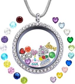 img 4 attached to Floating Living Memory Locket Necklace Pendant with Charms & Birthstones for Girls' Birthdays, Ages 6-30