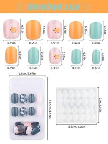 img 3 attached to 💅 TOROKOM 192 Pcs Short Square Press On Nails - Designed Fake Nails for Kids, Women & Girls - Glossy Acrylic Fingernails - Full Cover & Cute - With Nail Adhesive Tabs