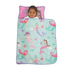 img 4 attached to 🧜 Kids Pink Aqua Mermaid Toddler Nap Mat w/ Pillow & Blanket, Aqua Pink Lavender White