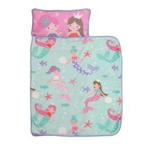 img 3 attached to 🧜 Kids Pink Aqua Mermaid Toddler Nap Mat w/ Pillow & Blanket, Aqua Pink Lavender White
