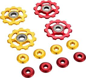 img 4 attached to 💛 High-Quality 11T Aluminum Sealed Bearing Jockey Wheel Bicycle Guide Roller Rear Derailleur Pulley in Striking Red and Yellow Shades