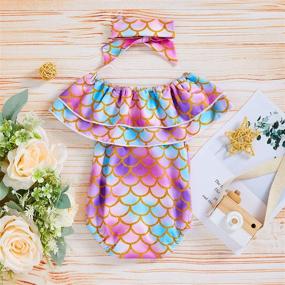 img 2 attached to 🧜 Adorable Baby Girl's Mermaid Fish Scale Swimsuit One Piece Swimwear with Ruffles, Perfect for Bathing and Sunbathing, Includes Headband