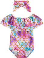 🧜 adorable baby girl's mermaid fish scale swimsuit one piece swimwear with ruffles, perfect for bathing and sunbathing, includes headband logo