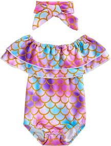 img 4 attached to 🧜 Adorable Baby Girl's Mermaid Fish Scale Swimsuit One Piece Swimwear with Ruffles, Perfect for Bathing and Sunbathing, Includes Headband