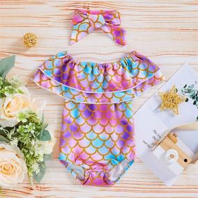 img 3 attached to 🧜 Adorable Baby Girl's Mermaid Fish Scale Swimsuit One Piece Swimwear with Ruffles, Perfect for Bathing and Sunbathing, Includes Headband