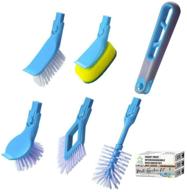 versatile 4pc guay clean kitchen dish brush set with handle and scraper - complete cleaning solution for household and dishwashing with bonus scrub sponge - blue logo
