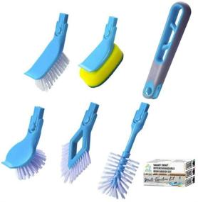 img 4 attached to Versatile 4pc Guay Clean Kitchen Dish Brush Set with Handle and Scraper - Complete Cleaning Solution for Household and Dishwashing with Bonus Scrub Sponge - Blue