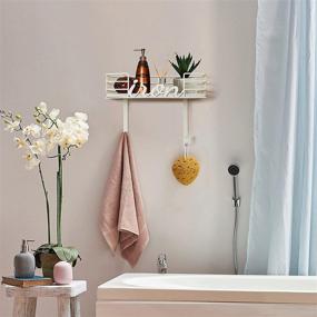 img 1 attached to 🔳 White Ironing Board Hanger Wall Mount - Laundry Room Decor Iron and Ironing Board Holder with Large Storage Basket, Metal Wall Mount, Removable Hooks - White Wooden Base for Enhanced Organization