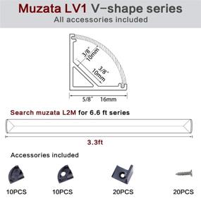 img 3 attached to 💡 Muzata 10Pack 3.3FT/1M Black LED Channel System with Crystal Smoky Clear Cover Lens, Aluminum Extrusion Profile Strip Tape Lights - V-Shape V1SW BB 1M, LV1 LW1