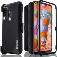 📱 covrware tri series case for samsung galaxy a11 - full body armor protective cover with built-in screen protector, holster belt clip, kickstand - black logo