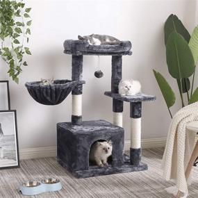 img 1 attached to 🐱 BEWISHOME MMJ11 Cat Tree Condo with Scratching Post, Padded Plush Perch, and Cozy Basket - Kitten Tower