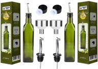 🍾 glass olive oil dispenser bottles - 2 pack of 17oz bottles with easy pour spout - oil and vinegar cruet set with food grade funnel - drip-free olive oil carafe decanter for kitchen logo