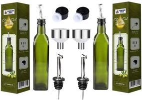 img 4 attached to 🍾 Glass Olive Oil Dispenser Bottles - 2 Pack of 17oz Bottles with Easy Pour Spout - Oil and Vinegar Cruet Set with Food Grade Funnel - Drip-Free Olive Oil Carafe Decanter for Kitchen