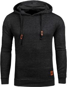 img 4 attached to 👕 Stylish Mens Square Pattern Pullover Hoodie: Long Sleeve Hooded Sweatshirt with Casual Appeal