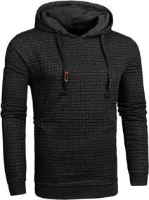 img 2 attached to 👕 Stylish Mens Square Pattern Pullover Hoodie: Long Sleeve Hooded Sweatshirt with Casual Appeal