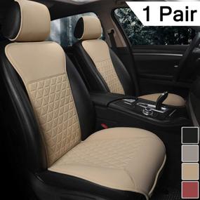 img 4 attached to 🚗 Black Panther Luxury PU Car Seat Covers - Triangle Pattern, Beige - 1 Pair - Compatible with 95% of Cars (Sedan/SUV/Pickup/Van)