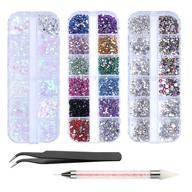 💎 4200pcs nail rhinestones, nail glitter sequins with crystals, nail decals gems diamonds for nail art - includes wax pencil & rhinestone picker (a) logo