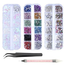 img 4 attached to 💎 4200pcs Nail Rhinestones, Nail Glitter Sequins with Crystals, Nail Decals Gems Diamonds for Nail Art - Includes Wax Pencil & Rhinestone Picker (A)