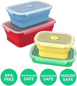 img 1 attached to Vremi Silicone Food Storage Containers: BPA Free Airtight Plastic Lids | Set of 4 Small and Large Collapsible Meal Prep Containers for Kitchen Lunch Boxes | Microwave and Freezer Safe