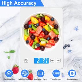 img 1 attached to 🥖 Zibet Rechargeable 33lb/15kg Digital Kitchen Food Scale, 1g/0.1oz Precision, 5 Measurement Units, Tare Function, Touch Button, Hook Design, Backlit LCD, Waterproof Glass Surface (White)