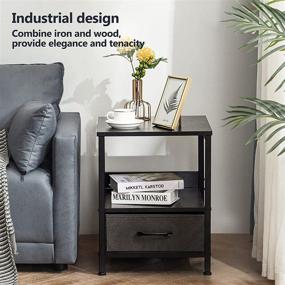 img 3 attached to 🌙 APICIZON Industrial Nightstand: Rustic Black End Table with Removable Drawer and Shelf for Bedroom and Living Room