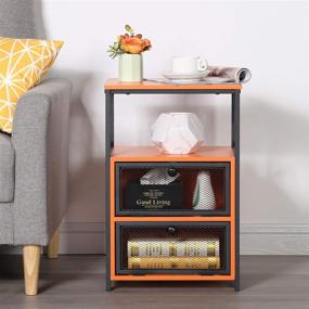 img 2 attached to VECELO Modern Nightstand: Stylish Orange End Table with Flip Drawer and X-Design Side for Easy Assembly in Bedroom, Living Room, or Office - Set of 1